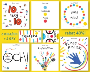 Zestaw KREATYWNY Tulleta - 6 książek + 2 gry + kurier GRATIS! Naciśnij mnie, Rysorączka, Figle migle, OCH, Pląsy rączki, 10 razy 10, Rysogra, MemoLabirynty